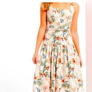 ANTONIO MELANI Floral Midi Dress in Cream , and Multicolor with belt cotton